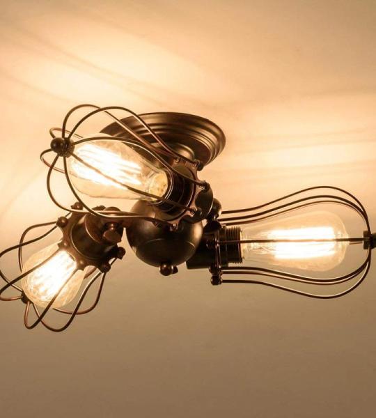Vintage industriële plafondlamp, verstelbare fitting, metalen kooilamp, semi-inbouwlamp, rustieke metalen plafondlamp (zonder lamp) (met 3 lampen) (roest)