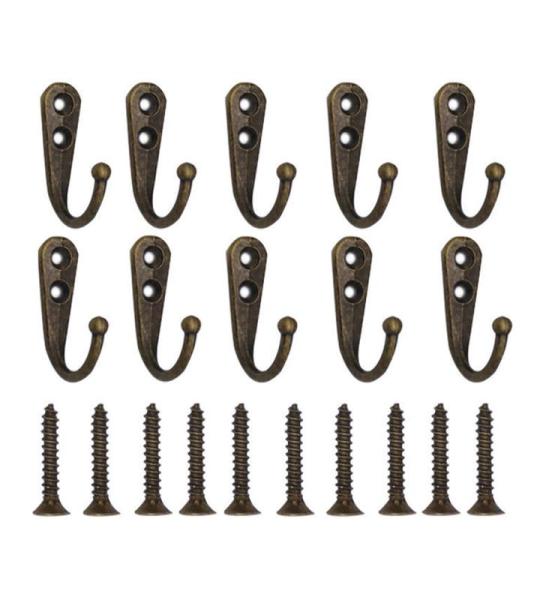 Retro kledinghaken, metaal, 10 stuks, vintage kledinghaken, jashaak, vintage haken, wandhaken, metalen deurhaken