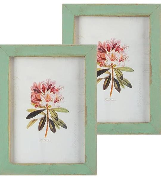 Fotolijst vintage antiek, 2 stuks fotolijsten 6 x 4, rustieke fotolijst tafeldecoratie, fotolijst met standaard, kan worden opgehangen of tafelblad (groen)