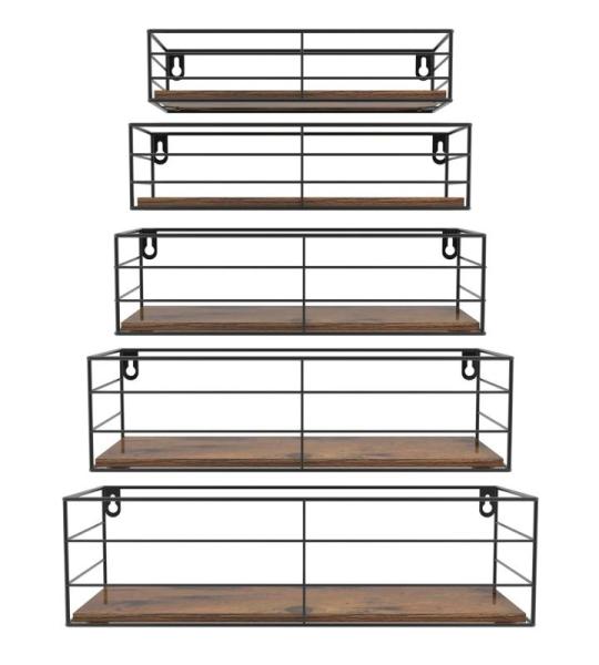 Rechthoekige wandplanken van ijzer, 5 stuks, zwevende houten wandplanken met praktisch en esthetisch, voor woonkamer, slaapkamer, badkamer, kantoor