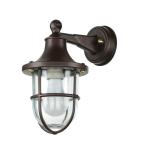 Buitenlamp muur roestbruin antiek glas echt messing E27 IP64 huis binnenplaats maritiem H: 27 cm wandlamp huis tuin SANTORIN