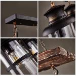 Vintage hanglamp, industriële hanglamp, retro houten hanglamp, zwart, ijzer, glas, lampenkap, E27 x 4, in hoogte verstelbaar, loft, hanglamp, binnen, voor eetkamer, woonkamer, bar