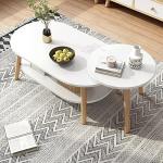 Couchtisch, Satztisch, 2er-Set, großer ovaler Couchtisch und Kleiner runder Beistelltisch mit Ablagefläche, 2-in-1-Sofatisch, Teetisch mit Beinen aus Massivholz, für，Weiß