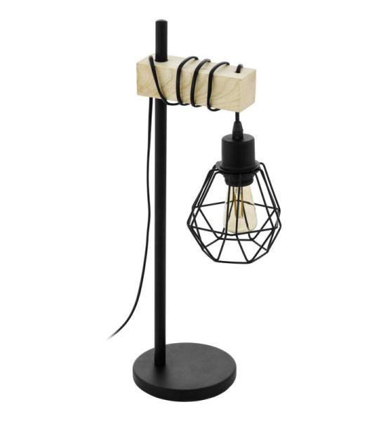 Tafellamp Townshend 5, vintage tafellamp in industrieel design, retro lamp, bedlampje van staal, hout, kleur zwart, bruin, FSC-gecertificeerd, fitting E27, incl. schakelaar