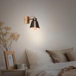 Lampen – wandlamp retro met hout, 1-vlam wandlamp vintage, E27 fitting max. 40 watt, verstelbare lampenkap, rustieke wandspot, grijs-hout