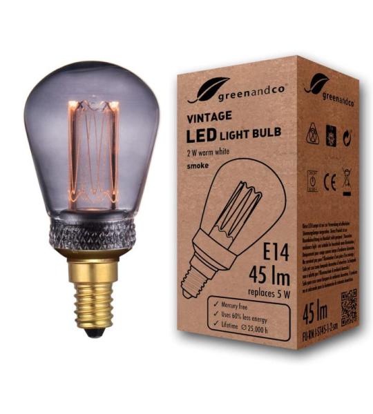 Vintage Design LED lamp voor sfeerverlichting E14 ST45 Edison lamp 2W 45lm 2000K rook extra warm wit 320° 230V flikkervrij, niet dimbaar