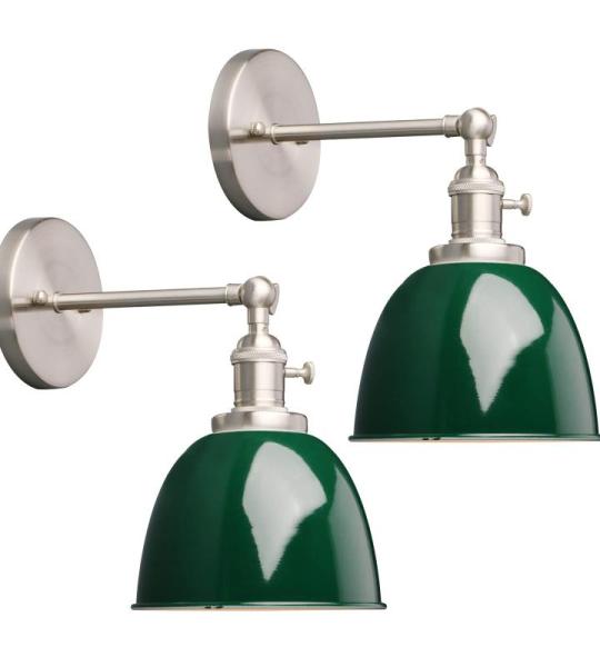Halve cirkel met metalen kap, 2 stuks, wandverlichting, vintage industriële loft, antieke decoratieve design, wandverlichting, keukenwandlamp (donkergroen)
