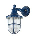Buitenlamp messing glas in blauw IP64 ingang terras B: 14 cm E27 geribbeld nostalgie maritieme lantaarn wandlamp garage SANTORIN