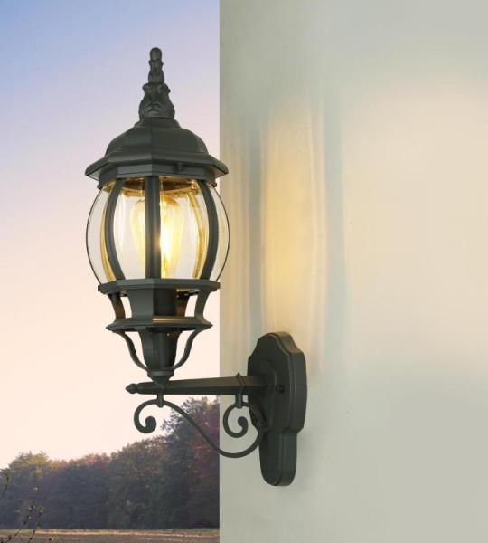 Brest Wandlamp voor buiten, aluminium en glas, grijs, IP23, tuin, ingang, hoogte: 54 cm, E27 lantaarn, nostalgisch, rustiek