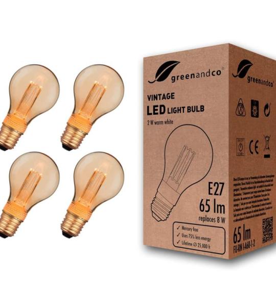 4x  Vintage Design LED lamp in retro stijl voor sfeerverlichting E27 A60 Edison lamp, 2W 65lm 1800K extra warm wit 320° 230V flikkervrij, niet dimbaar