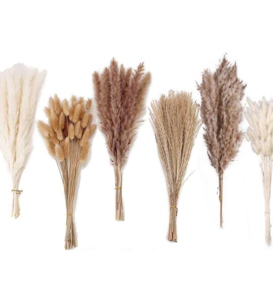 Gedroogd pampasgrasdecoratie, 120 stuks pampasgras met hazenstaarten, gedroogde bloemen, rietgrasboeket voor bruiloft, boho-bloemen, tafeldecoratie thuis, rustiek boerderijfeest 12