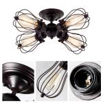 Vintage plafondlamp, industriële inrichting, verstelbaar stopcontact, metaaldraadkooi, halfsluitende montage, rustieke plafond, lichtmetalen lamp (zonder gloeilamp) (met 4 lampen)