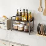2-Tier Spice Rack Industriële Counter Plank Desktop Opslag Organizer Staand Kruidenrek voor Aanrecht Keuken Kantoor Woonkamer Desktop Donkergrijs TLJ002G