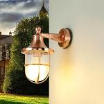 Santorin buitenlamp muur messing glas in koper IP64 huisingang tuin H: 27 cm E27 lantaarn ribbelglas maritieme wandlamp buiten