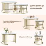 Moderne ronde salontafel, set van 2, ronde bijzettafelset, woonkamertafel met marmerfineer en goud, metalen frame, bijzettafel, salontafel, koffietafel voor woonkamer en slaapkamer
