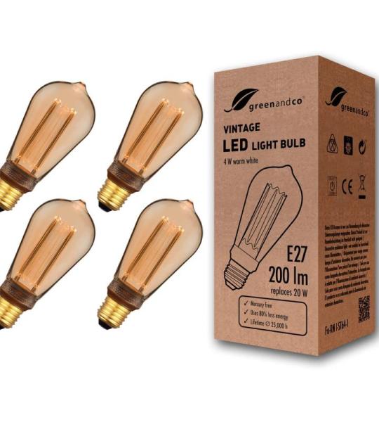 4x  Vintage Design LED lamp in retro stijl voor sfeerverlichting E27 ST64 Edison lamp, 4W 200lm 1800K extra warm wit 320° 230V flikkervrij, niet dimbaar