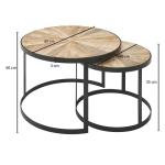 Set van 2 van massief mangohout rond | Salontafel met metalen poten bruin | Placemat 2-delige nesttafel hout/metaal zwart