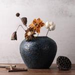 Blaue Keramikvase, blaue Vasen für Heimdekoration, rustikale große blaue Keramikvasen für Tafelaufsätze, blaue dekorative Vasen für Wohnzimmer, Tisch, Küche und Büro, modern