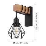 Wandlamp Townshend 5, vintage wandlamp in industrieel design, retro lamp van staal en hout, kleur zwart en bruin, fitting E27, FSC-gecertificeerd