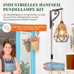 Industriële henneptouw hanglamp met stekker, E27 retro lamphouder met kabel 510 cm, vintage hanglamp kit met schakelaar, zwart metalen hanglamp lampenkap, doe-het-zelf lampbouwset