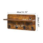 Kapstok plank wandmontage, houten kapstokhaken set van 2, entree kapstok met 8 haken, 80 cm L zwevende planken, sleutelhouder, voor keuken, badkamer, woonkamer, rustiek bruin, HWS0