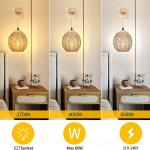 Vintage Wandlamp Met Gevlochten Rotan Lampenkap,E27 Retro Wandlamp Met Schakelaar En Stekker Dimbare Wandlamp,Boho Lamp Rustiek,Voor Slaapkamer Hal Foyer Bars Hotels
