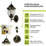 Rustieke buitenwandlamp antiek"Lyon" / E27 60W 230V IP44 / muur buitenlamp wandlamp voor tuin terras huis deur luifel