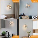 2 Stück Wandleuchte Vintage Industrial Wandlampen 135° Verstellbar Holz E27 Retro Metallkäfig Design Wandleuchte für Wohnzimmer Badezimmer Flur (Schwarz)