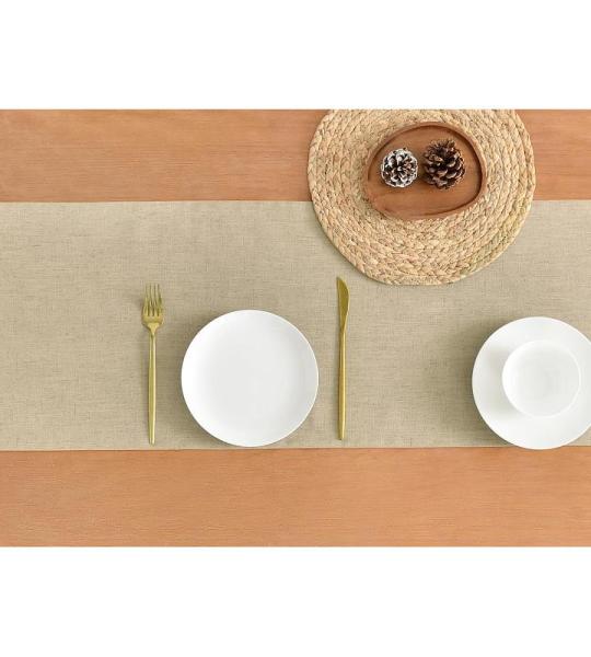 Tischläufer aus Vintage Natur Leinen, 90cm lang, maschinenwaschbar, rustikaler Bauernhaus-Tischläufer für Essen, Feiertage, Partys und den täglichen Gebrauch(Vintage Natur, 90c