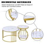 Ronde salontafel, set van 2, rond, modern, woonkamertafel met metalen frame, bijzettafel, salontafel, koffietafel voor woonkamer, wit-goud marmerlook