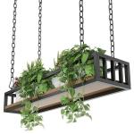 Decken-Blumentopf-Gestell Hängender Blumenständer Schwebende Regale Mit Massivholzplatte Und Eisenrahmen, Hölzernes Hängeregal Für Wohnzimmer Restaurant Bar Blumenladen Balkon