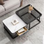 Moderner quadratischer Couchtisch aus goldfarbenem Glas, 2er-Set, mit Metallrahmen, Aufbewahrung, Couchtische für Wohnzimmer, einfache Montage, für Zuhause, Büro, Schlafzimmer