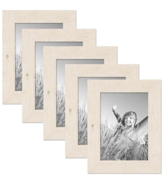 Set van 5 fotolijsten 13x18 cm rustiek strandhuis wit massief hout met glazen ruit inclusief accessoires | Fotolijst