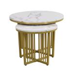 Moderne ronde salontafel set van 2 met PVC marmerpatroon desktop en gouden metalen frame, hoogglans bijzettafelset woonkamertafel koffietafel salontafel salontafel salontafel (wit)