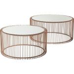 Design salontafel draad, koper, set van 2, rond, spiegelend tafelblad, moderne glazen tafel, grote bijzettafel, koffietafel, nachtkastje, 60/70 cm diameter