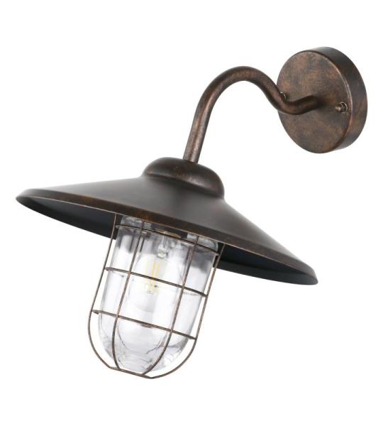 Buitenwandlamp Melgoa, 1 lichtpunt, wandlamp van verzinkt staal en glas, kleur: koperkleurig-antiek, fitting: E27, IP44