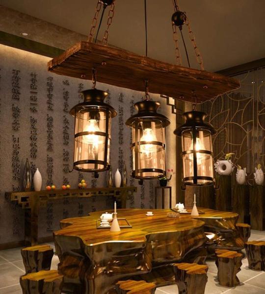 E27 Antieke hangende lamp Eettafel Kroonluchter Hout Smeedijzeren hanglicht Industriële druppelverlichting Vintage hangende lampen Landhuis Retro verlichting Slaapkamer 3 lampen