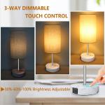 Nachtlampje Touch Dimbare LED tafellamp met USB A Type C aansluitingen, 3-weg dimbare touch control E27 tafellamp wit voor slaapkamer cadeau, incl. 6W warm wit LED-lamp