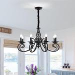 Rustieke kaars Franse land kroonluchter Vintage ijzer hanglamp armatuur hanglamp zwart 8 lichten