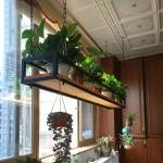 Decken-Blumentopf-Gestell Hängender Blumenständer Schwebende Regale Mit Massivholzplatte Und Eisenrahmen, Hölzernes Hängeregal Für Wohnzimmer Restaurant Bar Blumenladen Balkon