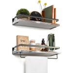 Zwevende houten wandplank, wandgemonteerde zwevende planken met handdoekhouder, rustieke opbergplanken, ideaal voor woonkamer, slaapkamer, hal, badkamer, 2 stuks (wit gewassen)