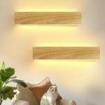 Led-wandlamp voor binnen, 32 cm x 2 11 W, houten design, hallamp, trappenhuislamp, 3000 K, warmwit, nachtlamp, wandverlichting, binnenverlichting voor woonkamer, slaapkamer, hal, t