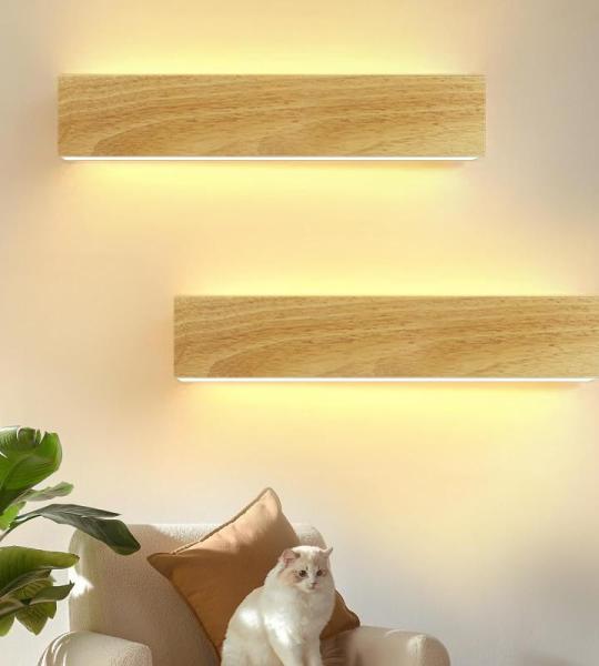 Led-wandlamp voor binnen, 32 cm x 2 11 W, houten design, hallamp, trappenhuislamp, 3000 K, warmwit, nachtlamp, wandverlichting, binnenverlichting voor woonkamer, slaapkamer, hal, t