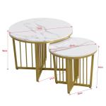 Moderne ronde salontafel set van 2 met PVC marmerpatroon desktop en gouden metalen frame, hoogglans bijzettafelset woonkamertafel koffietafel salontafel salontafel salontafel (wit)