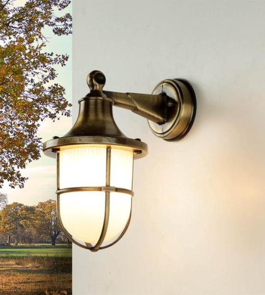 Buitenwandlamp echt messing glas in antiek messing IP64 voordeur tuin D: 22 cm E27 lantaarn rustieke maritieme wandlamp buiten