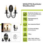 Wandlamp Metaal Bruin Antiek Keuken Hal Woonkamer T:15 cm E14 max. 60 Watt incl. Kaarsen Klassieke Wandlamp Slaapkamer WIOLETTA