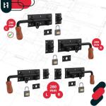 Deurgrendel links met hangslot, deurgrendel, boutgrendel, slotgrendel, schuifvergrendeling, gepoedercoat, deursluiting, 280 mm