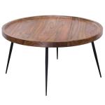 FineBuy Salontafel 75 x 39 x 75 cm, Sheesham massief hout/metaal, design woonkamertafel, rond, retro bruin, designer houten tafel, koffietafel, massief