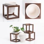 Wandvasen -Lille- | Hängende Blumentöpfe in Echtholzrahmen | 3-teiliges Übertopf-Set aus Keramik und Holz für Wand, Tisch und mehr | Walnuss-Braun