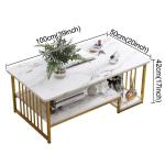 Witte salontafel met opbergruimte, 39" rechthoekige banktafels met open plank voor woonkamer, middentafel salontafel met marmeren afwerking en metalen frame voor woonkamer, eetkame